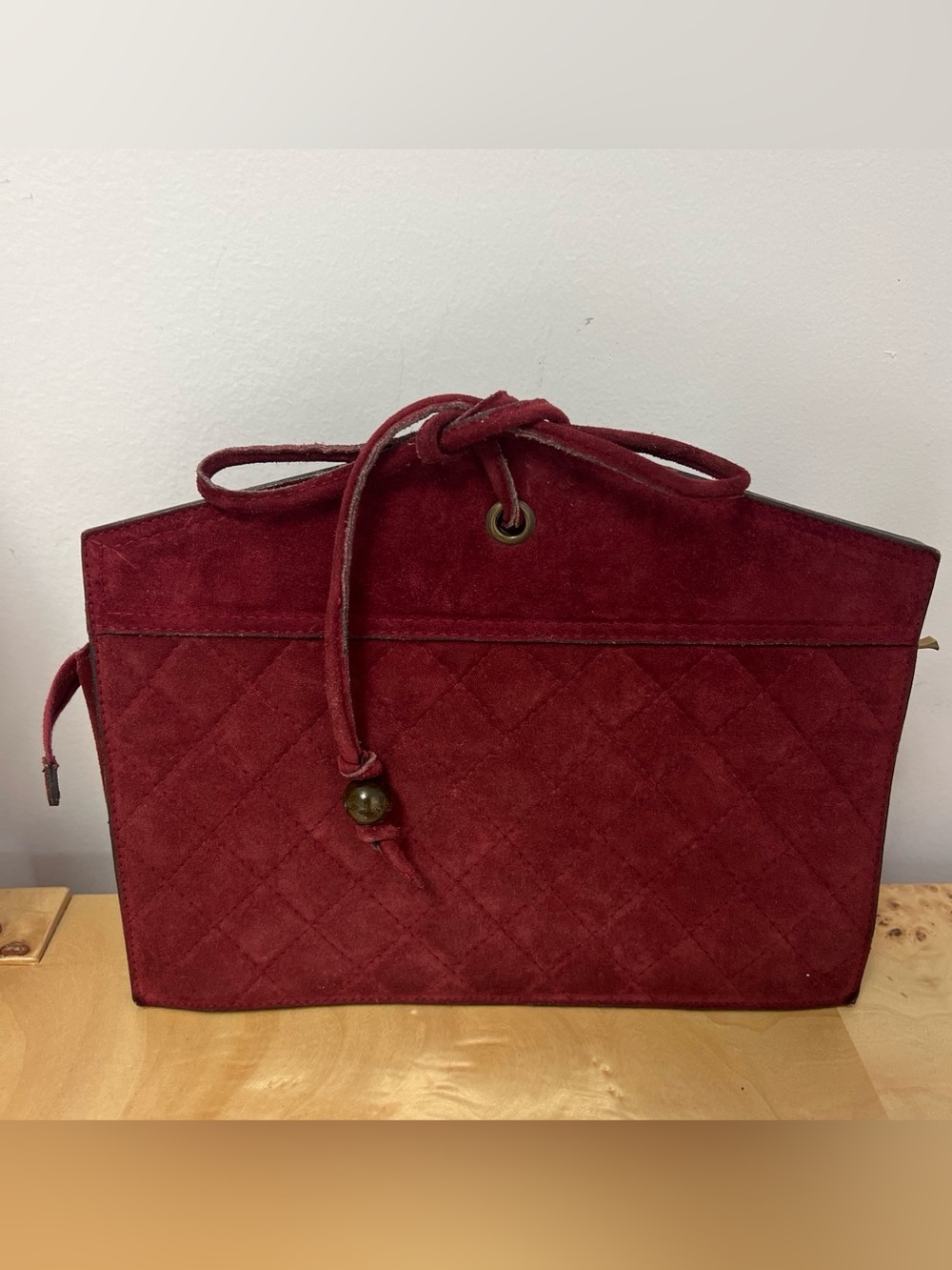 Vintage Yves Saint Laurent Burgundy Leather and Suede Clutch Zipper Bag Designer - Picture 1 of 9